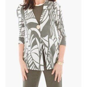 CHICOS Travelers Olive Green Abstract Lines Gold Button 3/4 Sleeve Jacket 3 (16)